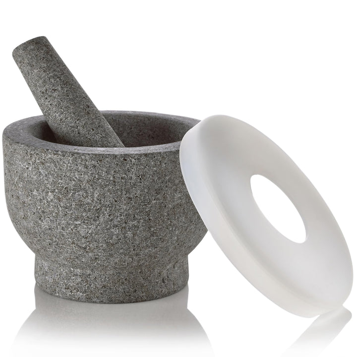15,2 cm Granit-Mörser und Stössel – 2 Tassen Fassungsvermögen, unpolierter Granit-Molcajete mit Sili