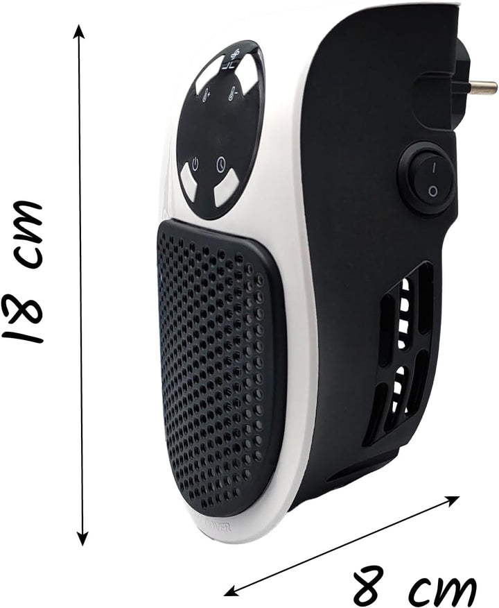 Elektrische Steckdosenheizung 500W Energiesparend, Geräuscharmer Thermoventilator mit Thermostat 15°