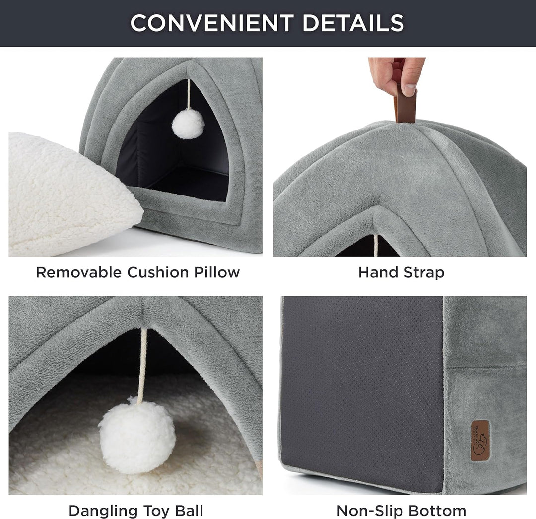 BEDSURE Katzenhöhle Katzen Grau - Faltbare Katzenbett mit waschbaren Kissen, Katzenzelt für Kätzchen