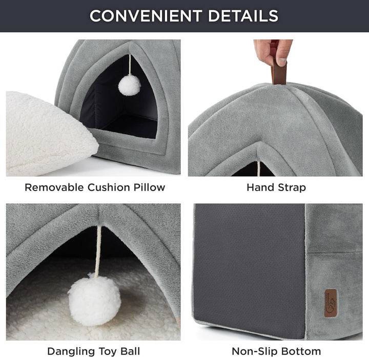 BEDSURE Katzenhöhle Katzen Grau - Faltbare Katzenbett mit waschbaren Kissen, Katzenzelt für Kätzchen
