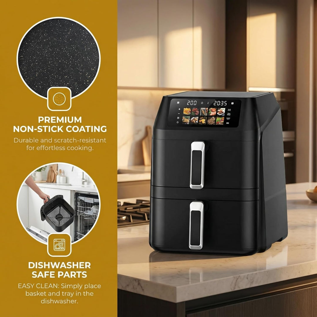 Airfryer, Heissluftfritteuse 2 Kammern, 12 L Heissluftfritteuse, Innovative Mehrfach-Luftgeschwindig
