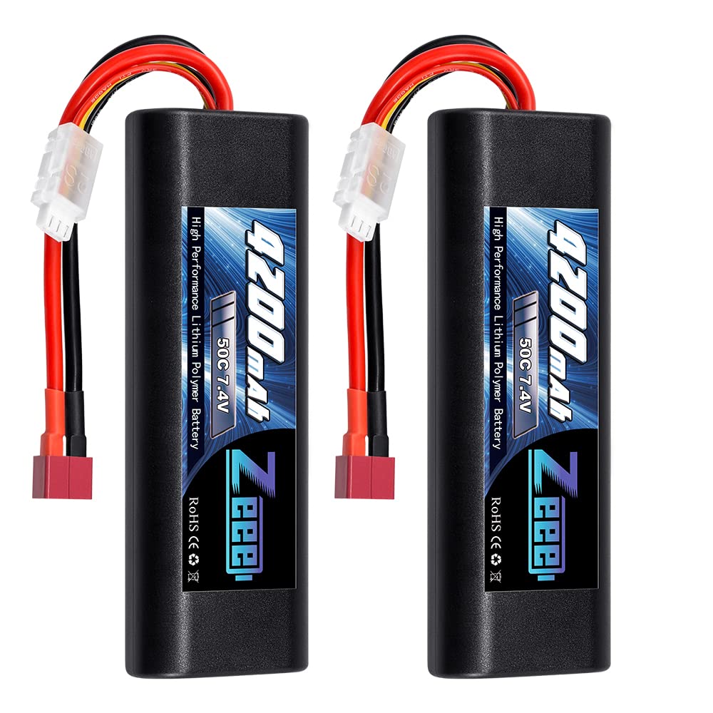 Zeee 2S Lipo Akku 7,4V 50C 4200mAh RC Akku mit Deans T Stecker für RC Car RC Truck RC Hobby(2 Packun