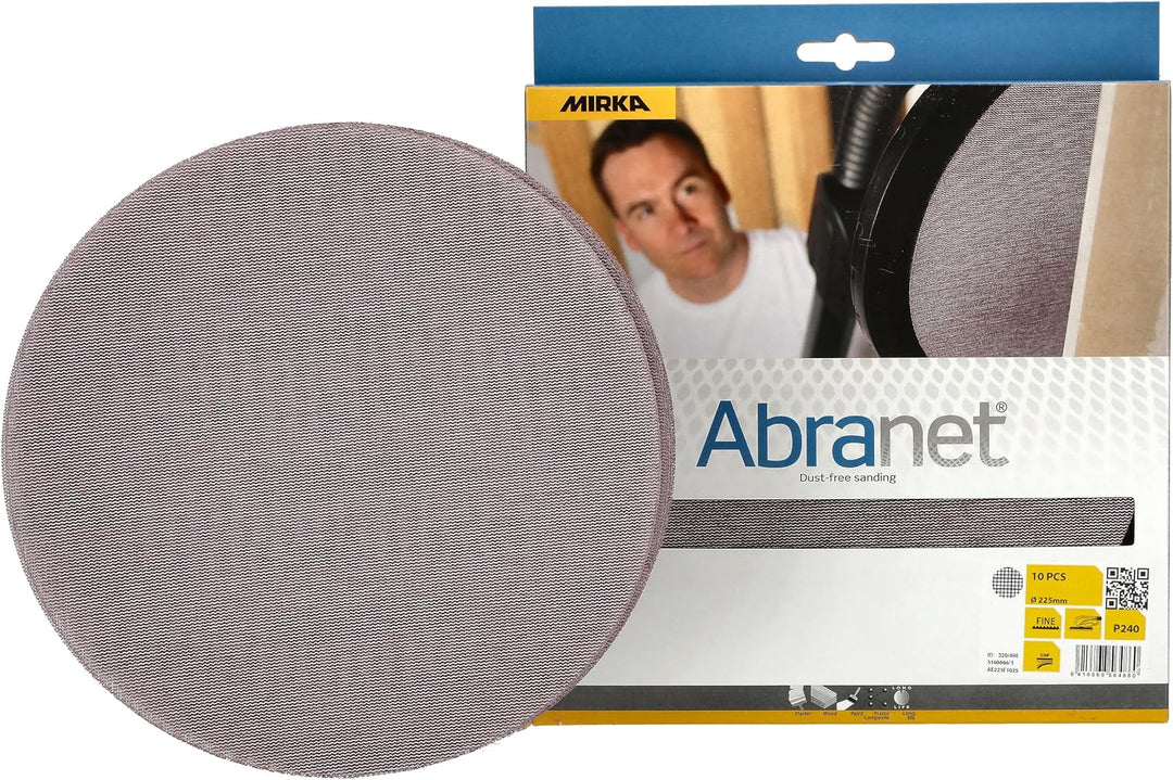 Mirka Abranet® Netz-Schleifscheiben (Ø 225 mm), Profi-Schleifgitter mit P240 Körnung und Klett, für