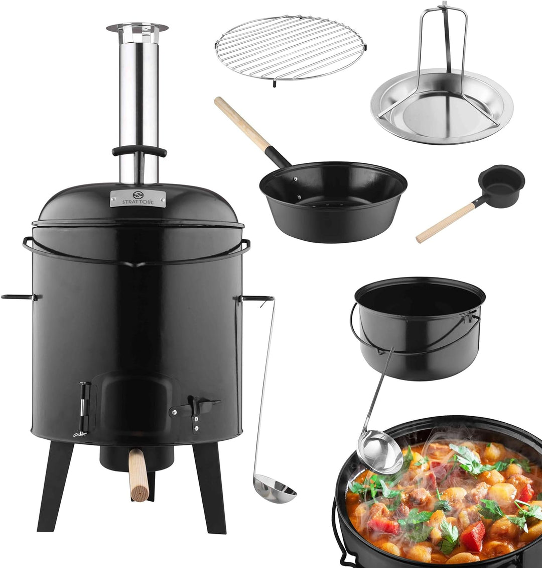 Strattore Gulaschkanone Gulaschkessel 19 Liter Eintopfofen mit Grillfunktion Ofen Grill Kugelgrill -