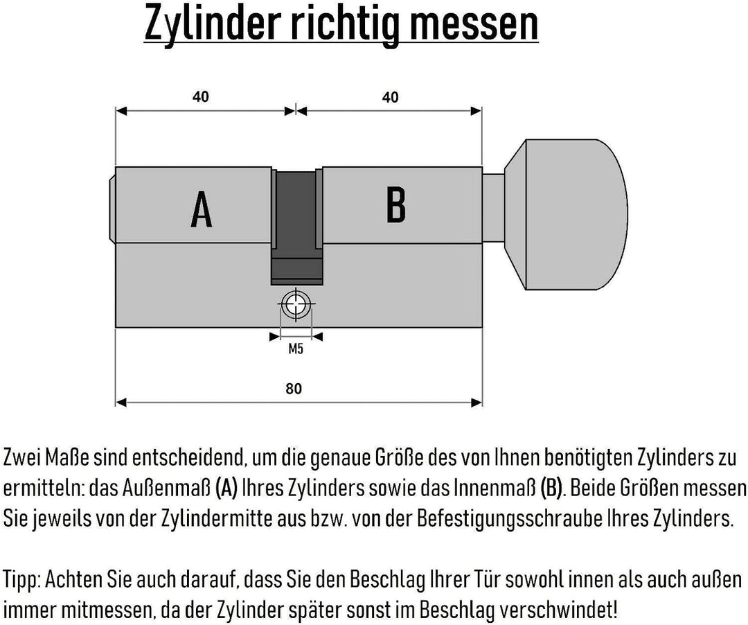 2x Knaufzylinder 80 mm KD 40/40 gleichschliessend (mit Not- und Gefahrenfunktion) inkl. 10 Schlüssel