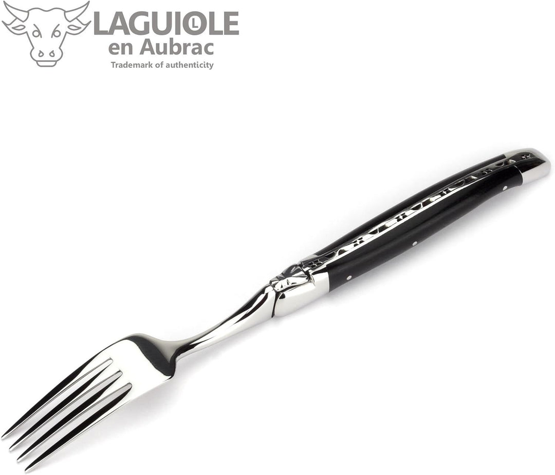 Laguiole en Aubrac - 1 Steakmesser und 1 Gabel Besteck-Set - Griff Ebenholz - Original Frankreich mi