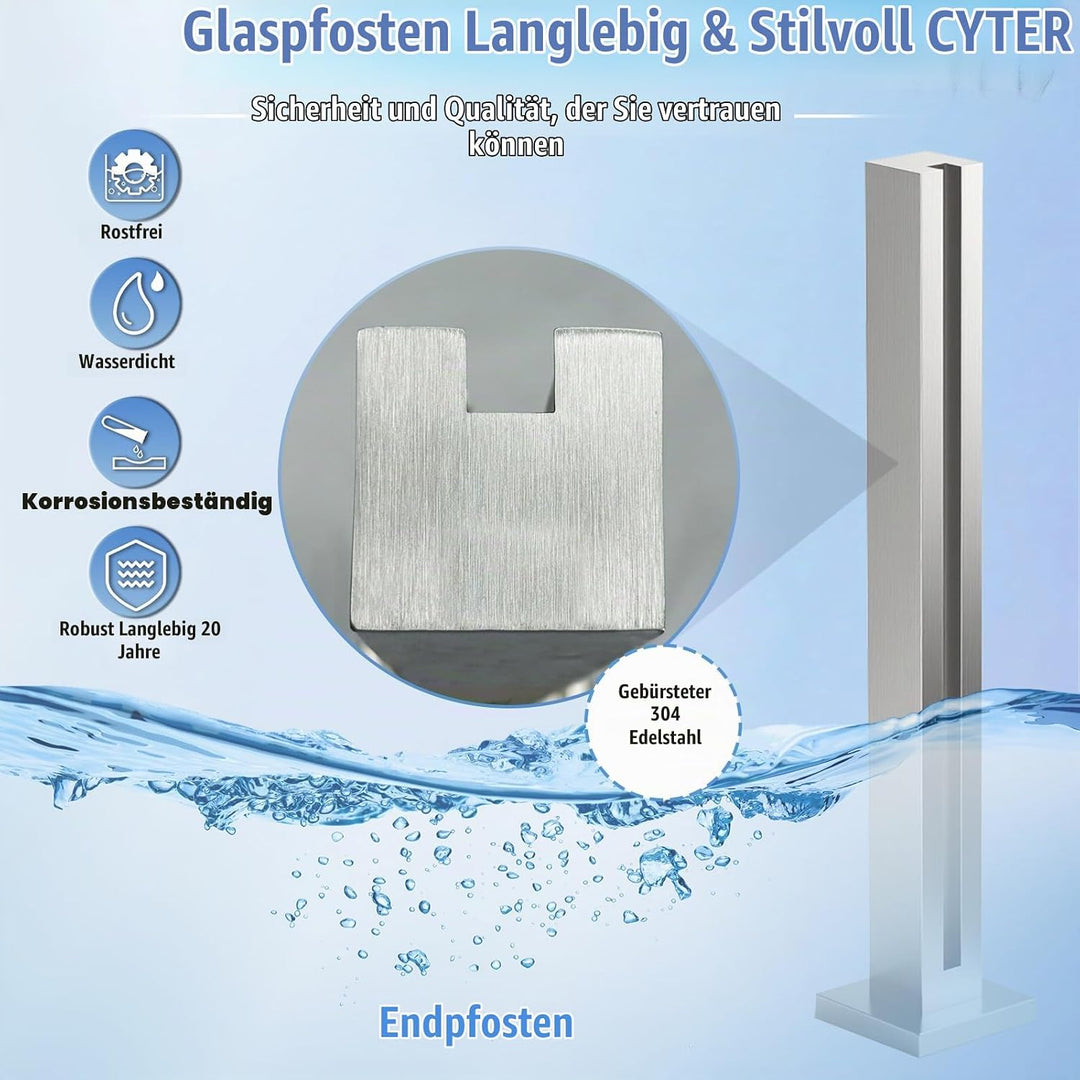 Cvter aus Edelstahl Glasgeländer pfosten mit Einsteckenden 80cm – Schwerlastbereich Glasmontageklemm