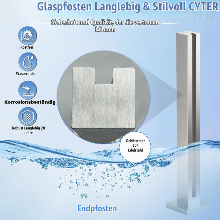 Cvter aus Edelstahl Glasgeländer pfosten mit Einsteckenden 80cm – Schwerlastbereich Glasmontageklemm