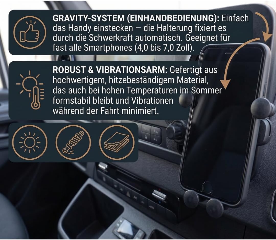 Generisch Logic Mount Beifahrer Handyhalterung für Mercedes Sprinter (2019-2026) – Speziell für MBUX