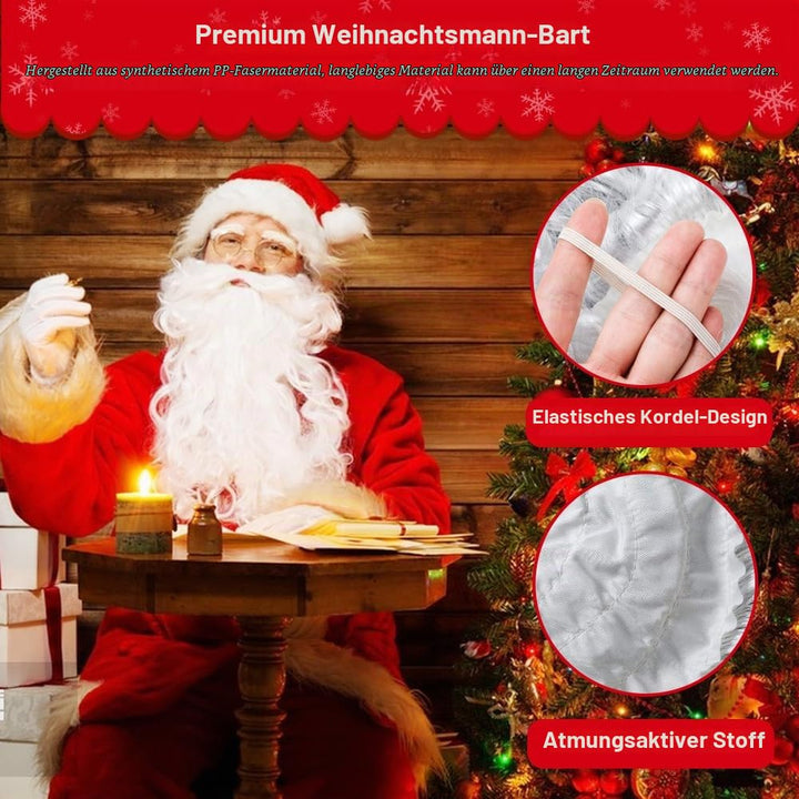 Weihnachtsmannbart + Perücke Weihnachtsmann + Brille, Nikolausbart Bart weiss Weiss - Perücke Santa