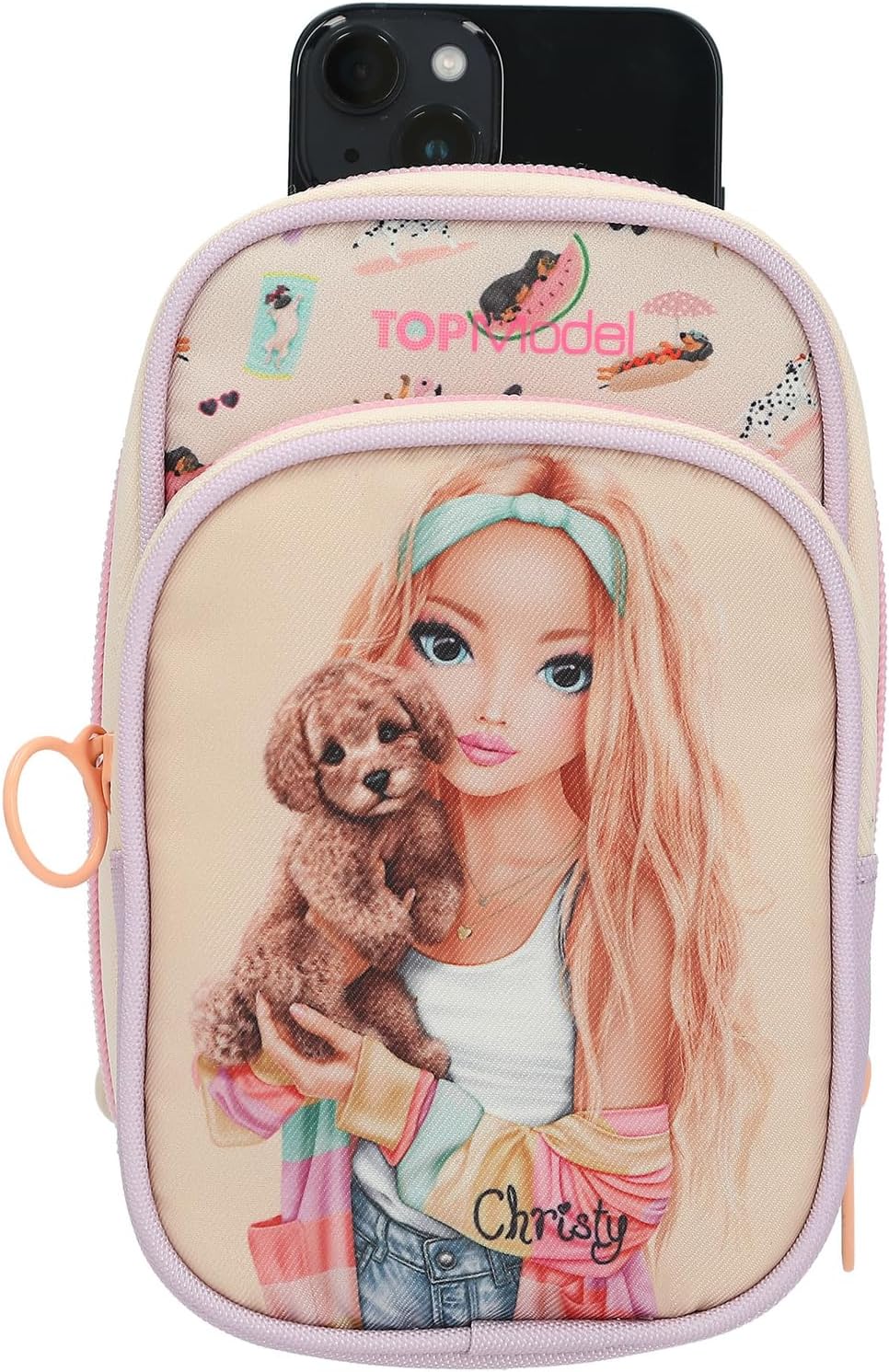 Depesche 14152 TOPModel Sunny Dog - Handytasche in Hellgelb, Lila und Türkis mit Model Motiv und Gli