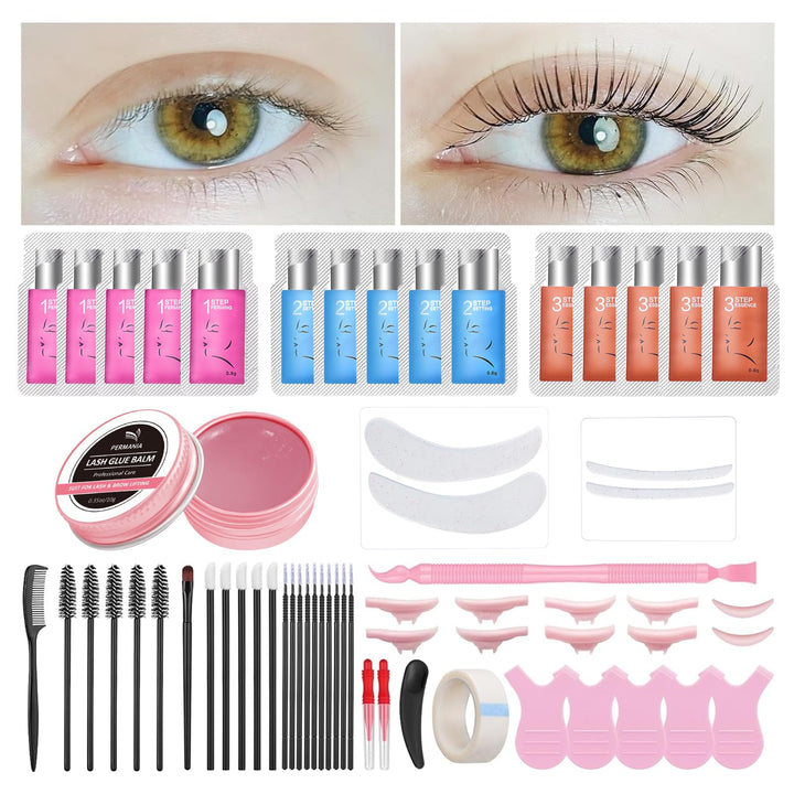 PERMANIA Wimpernlifting Set, Lash Lifting Set, Augenbrauen Lifting Set, Wimpernlifting-Kleber mit Ro