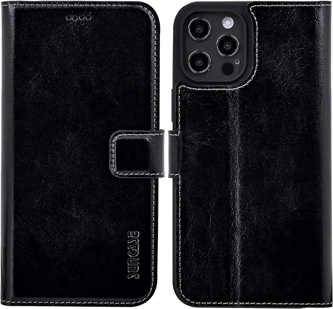 Suncase Book-Style Hülle kompatibel mit iPhone 13 Pro (6.1") Leder Tasche (Slim-Fit) Lederhülle Hand