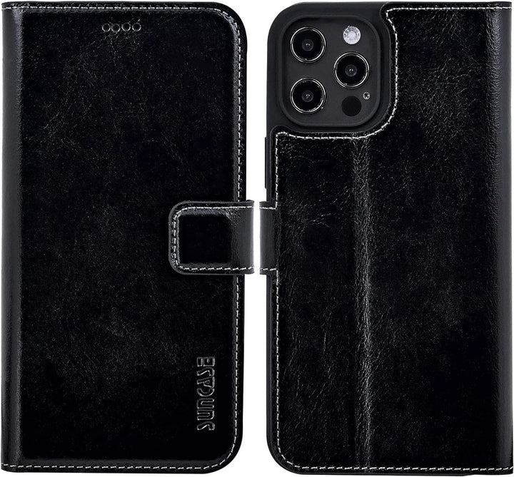 Suncase Book-Style Hülle kompatibel mit iPhone 13 Pro (6.1") Leder Tasche (Slim-Fit) Lederhülle Hand
