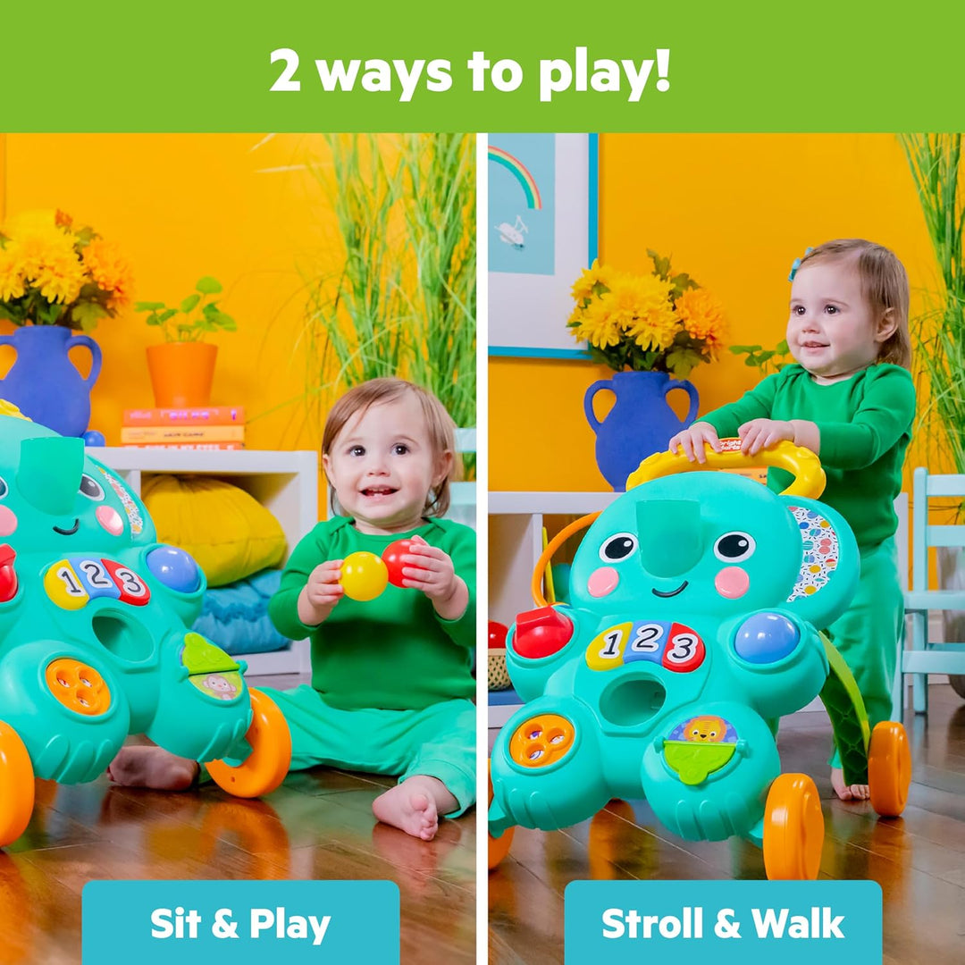 Bright Starts, Rollator für die ersten Schritte, 2 in 1 mit Stroll 'n Roll Ball, Elefant mit Lichter