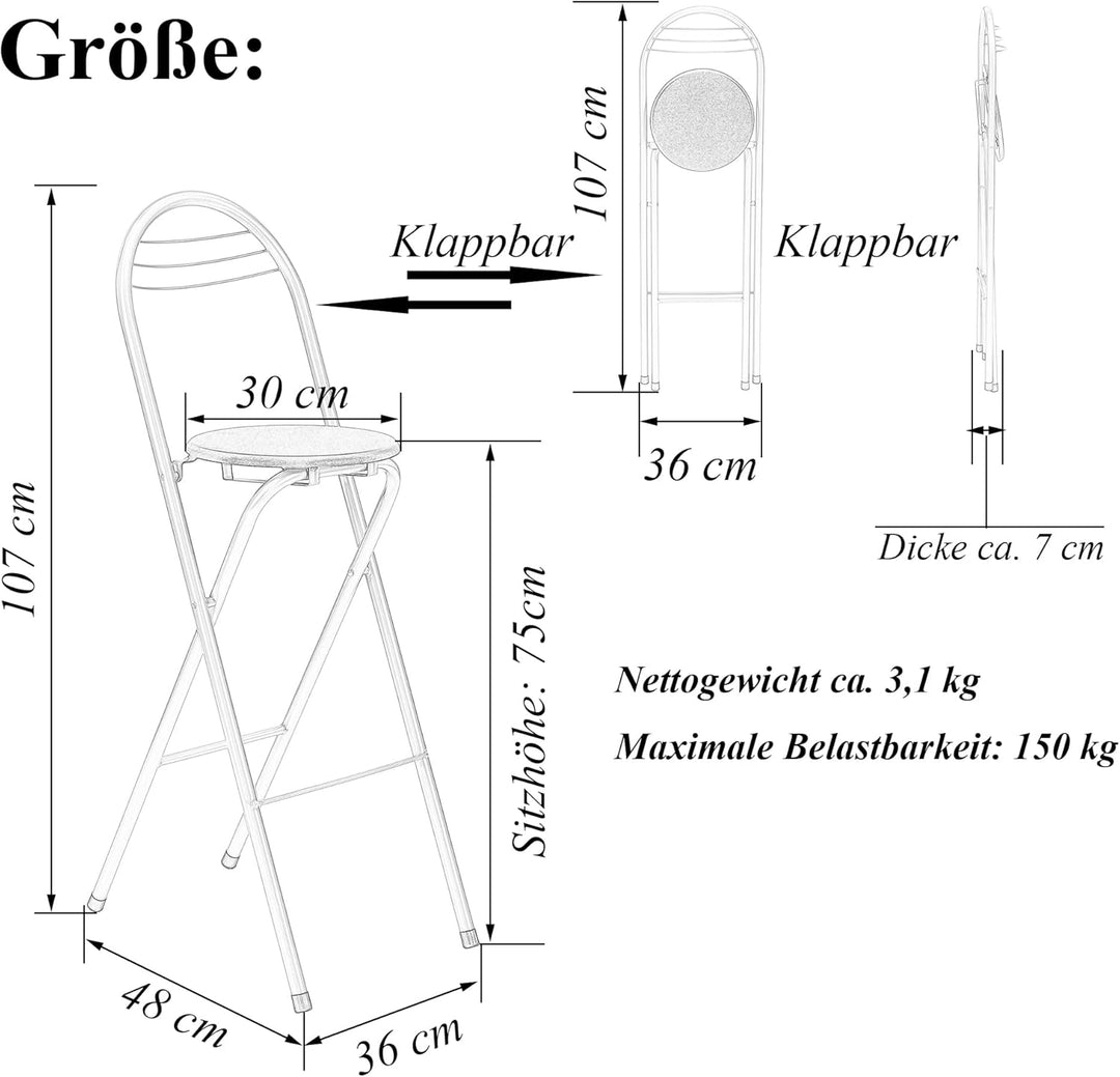 1 Stück Barhocker Klappbar mit Lehne, Klapphocker Faltbar Barstühle Bar Hocker Klappbar Holz Stuhl K