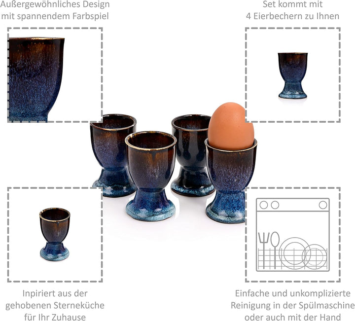 Sänger | Eierbecher Tokio 4 tlg, Eierhalter 4 Personen, Steingut Eier Becher Set, Erweiterung Frühst