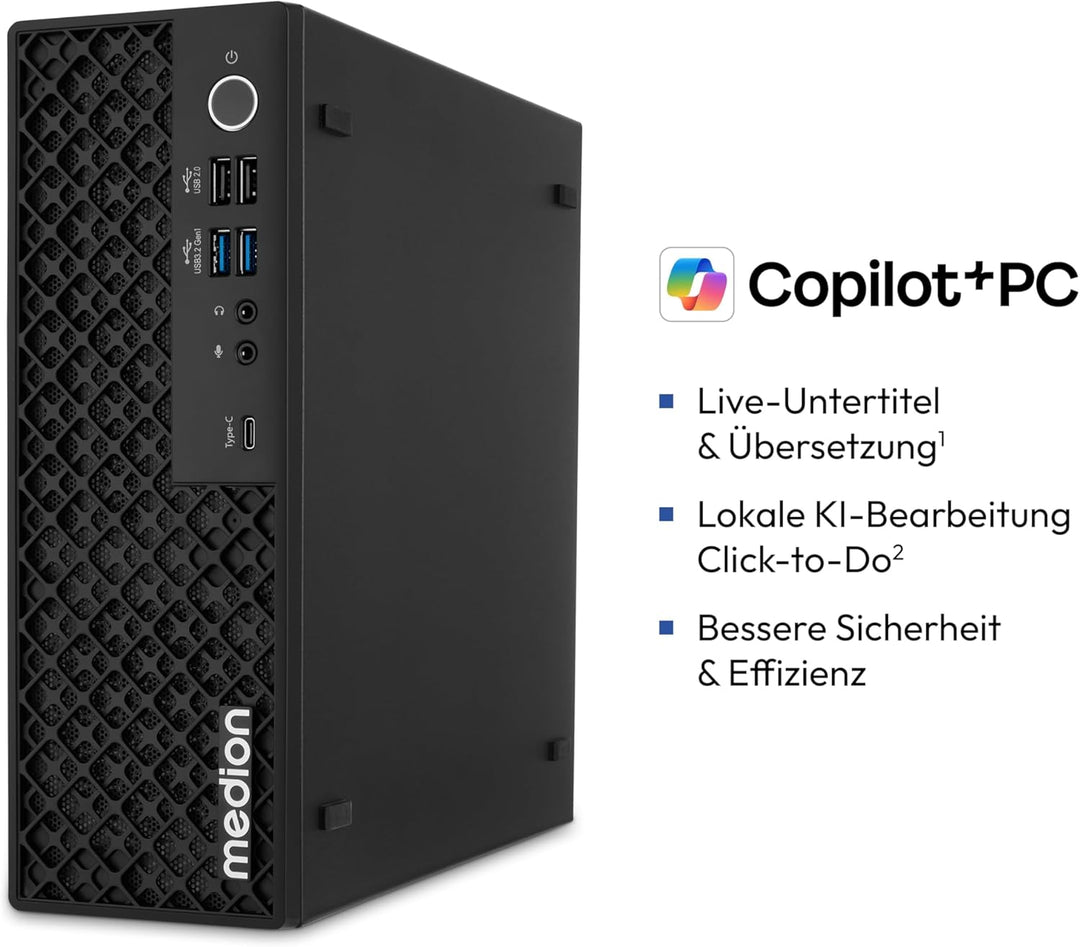 MEDION Picoworx T80 III Mini PC (Slim, Core Ultra 5 228V, 32GB DDR5 RAM, 1 TB SSD, ARC 130V, USB Typ