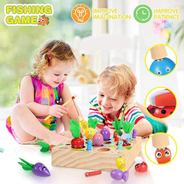 COOLJOY Montessori Spielzeug ab 1 2 3 Jahre | Karotten Steckspiel Holz l Magnetische Angelspie | Hol