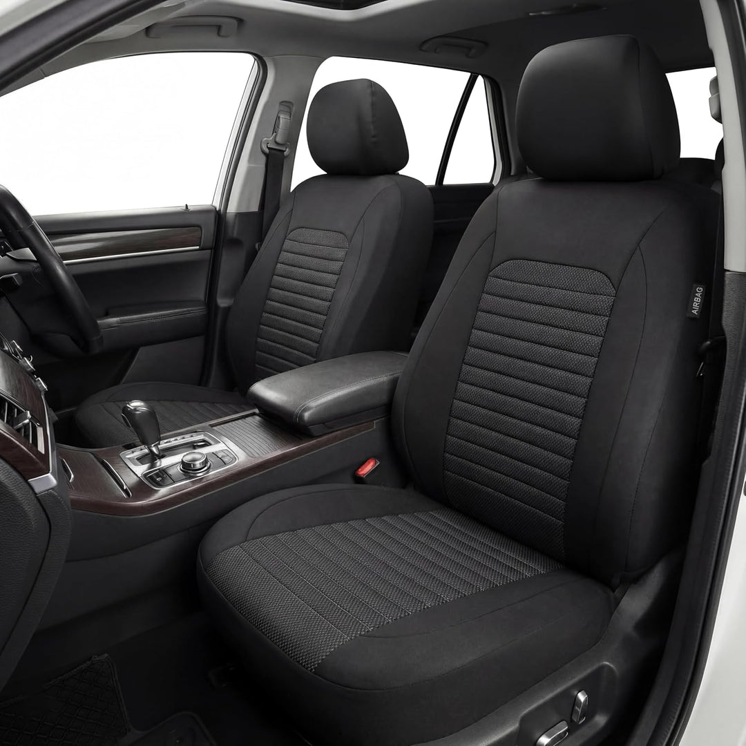 AUTOYOUTH Universal Autositzbezüge für Vordersitze, Schwarz, Polyester mit Horizontalen Steppnähten,