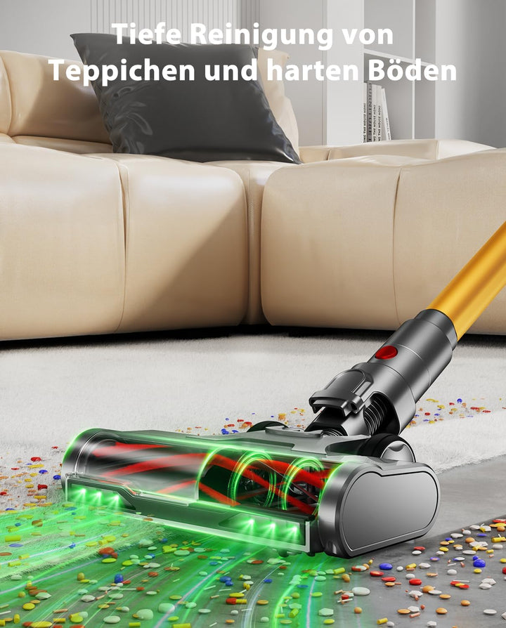 Akku Staubsauger, 50kPa/650W/70Min Staubsauger Kabellos,mit OLED-Display und 1,8-Liter-Behälter, Lei