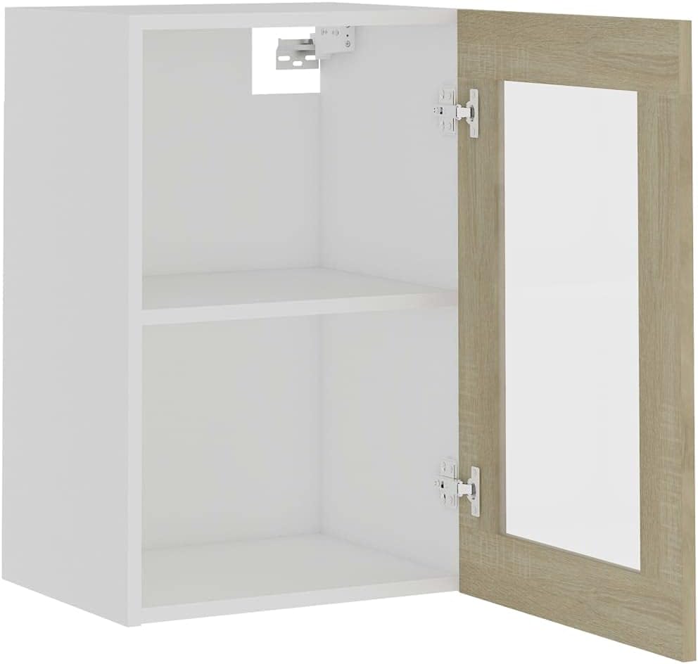homiuse Hängeglasschrank Sonoma-Eiche 40x31x60 cm Holz Küchenschrank Hängeschrank Küche Vorratsschra