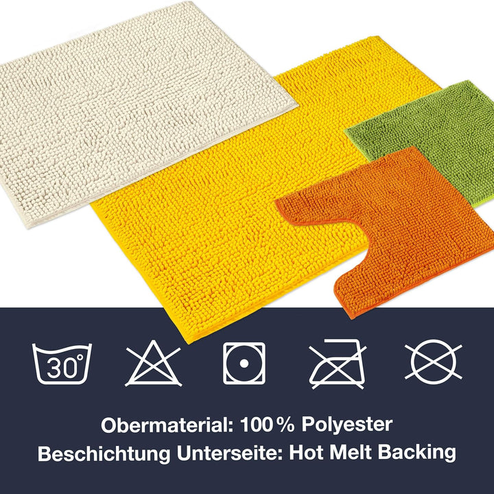 WohnDirect Badematten Set 2 teilig Creme • WC Vorleger (45x45cm), Badematte (50x80cm) • rutschfest w