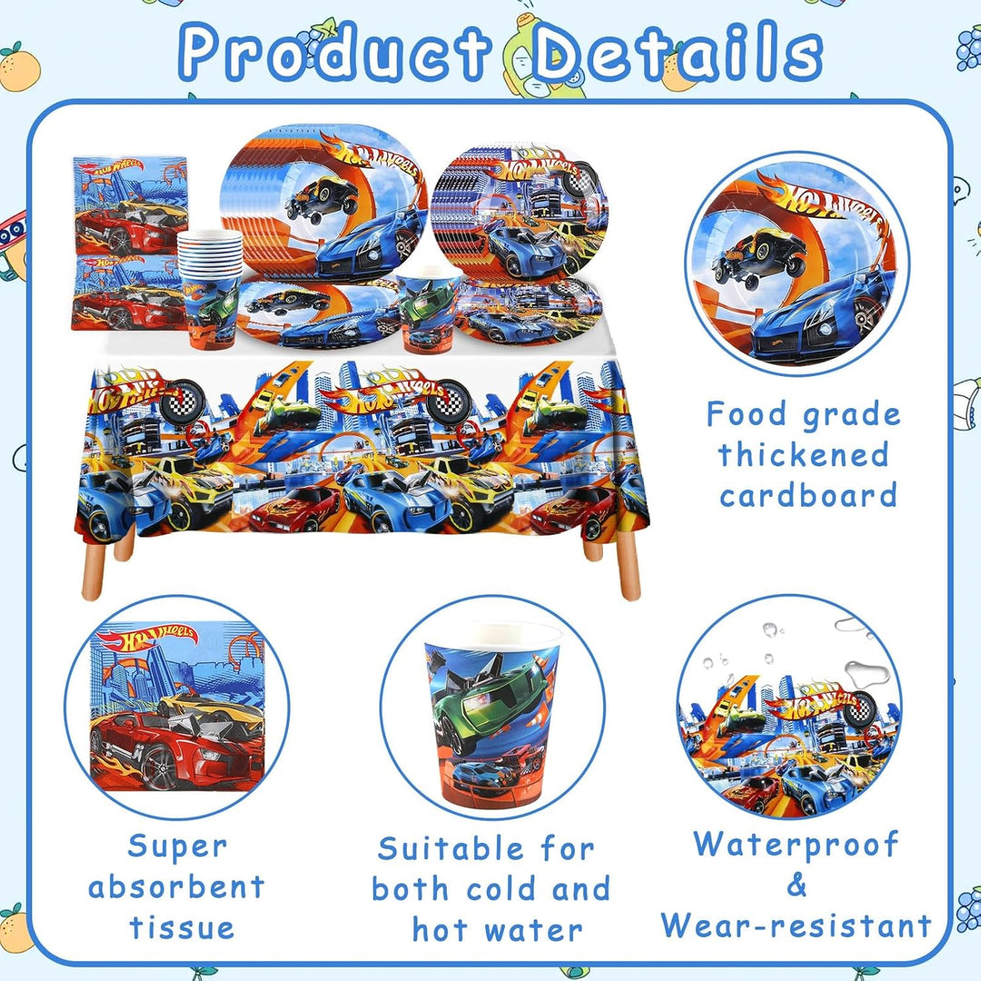 Rennauto Partygeschirr Set- Autos Pappteller Kindergeburtstag Deko Cars Partygeschirr Set Wheels Geb
