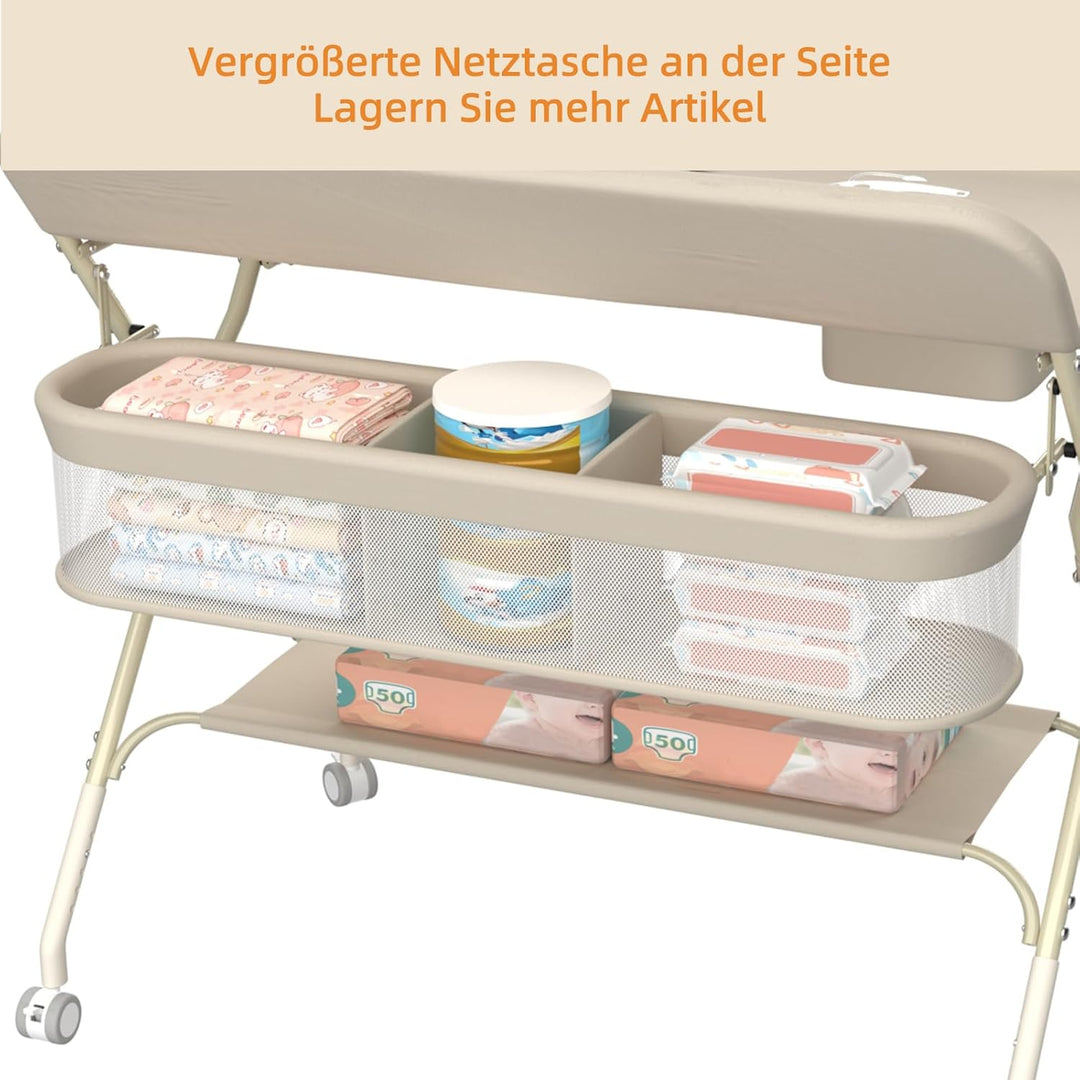 3 in 1 Wickeltisch klappbar, mobile Wickelkommode mit Rollen, Wickelstation höhenverstellbar, tragba