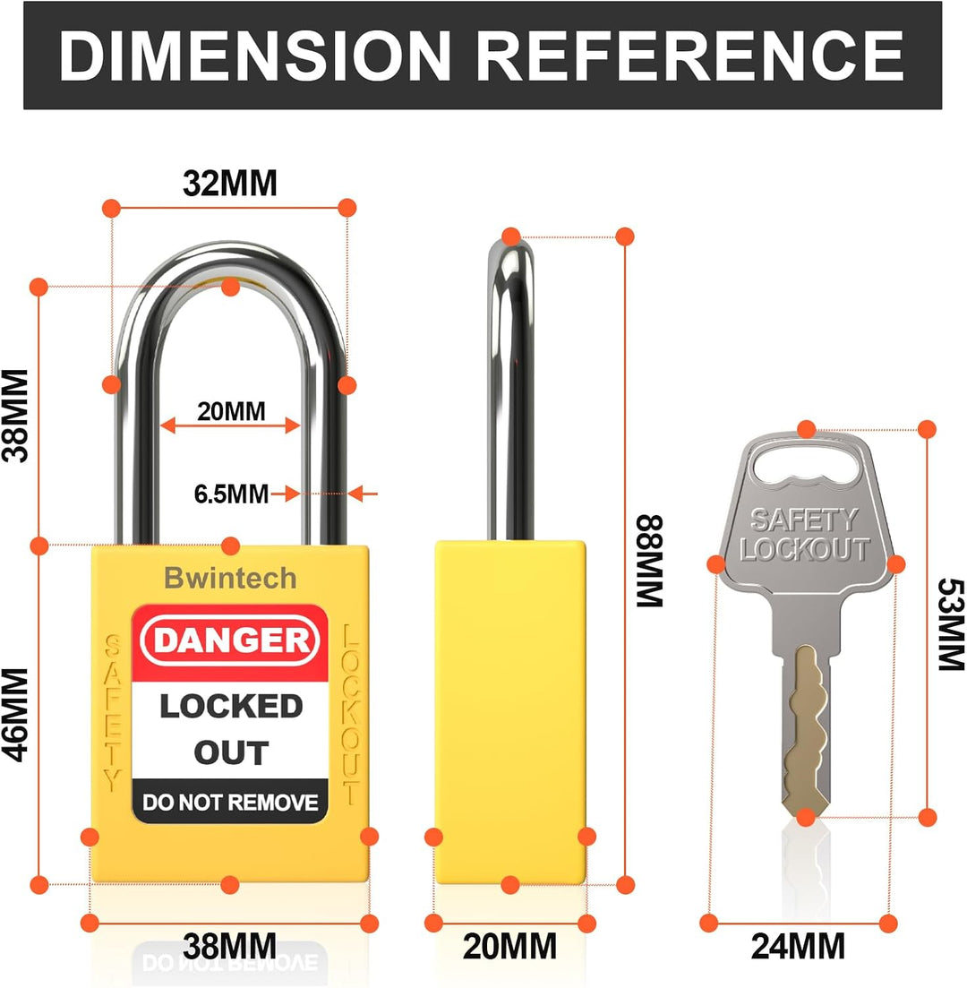 Bwintech 5 Stück 38MM verschlüsselt verschiedene gelb Sicherheitsvorhängeschloss Lockout Tagout Schl