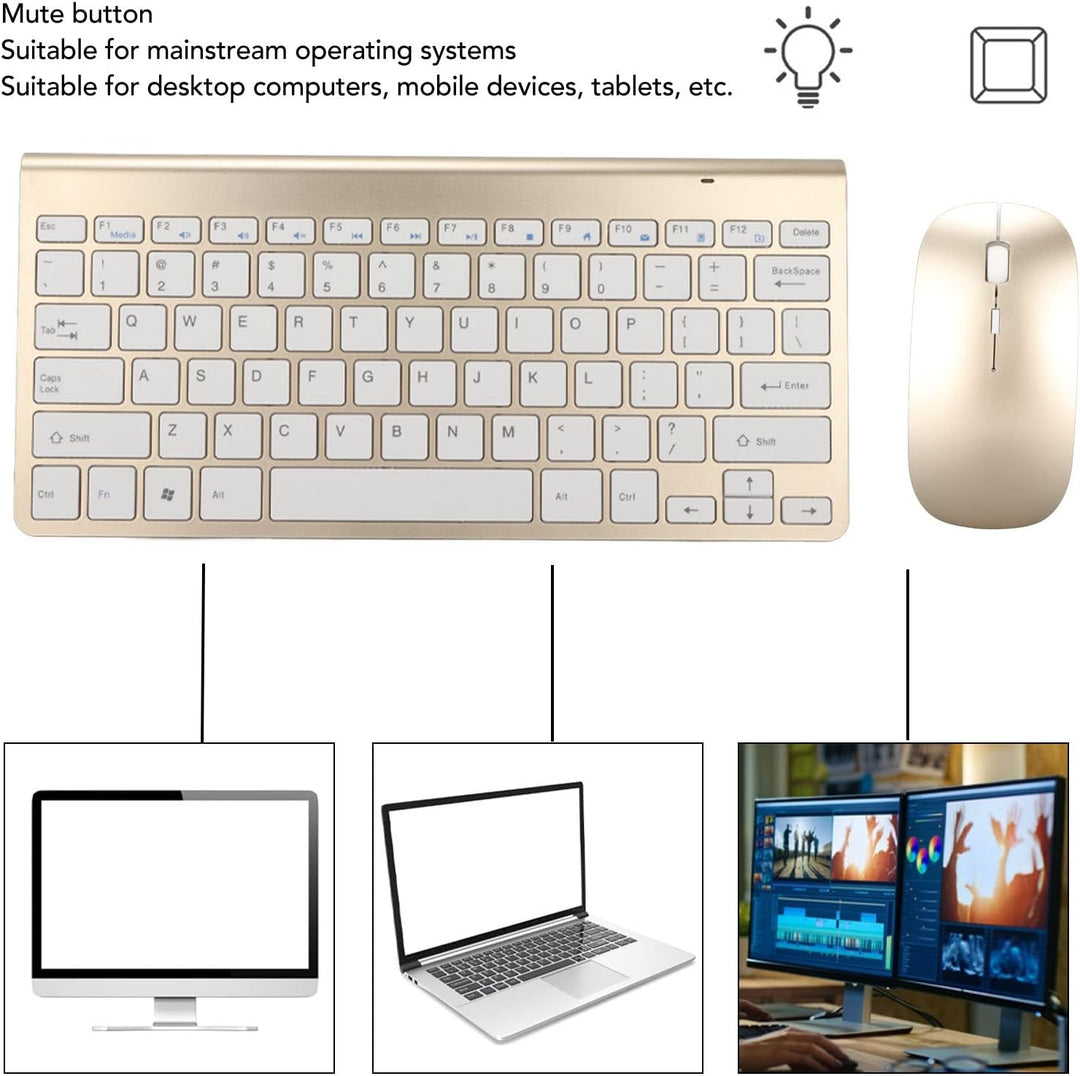 Elprico Kabelloses Tastatur-Maus-Set, 2,4 G USB, Dünne Ergonomische Stummschalttaste für Computer (L