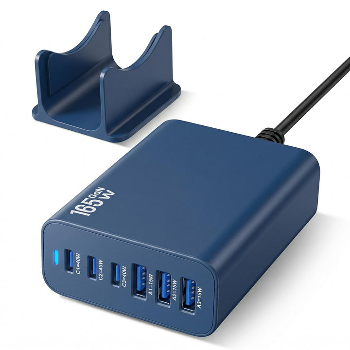 6 Ports Ladestation Schnellladegerät, 165W USB C Schnelllade Netzteil, PD Power GaN Ladegerät kompat