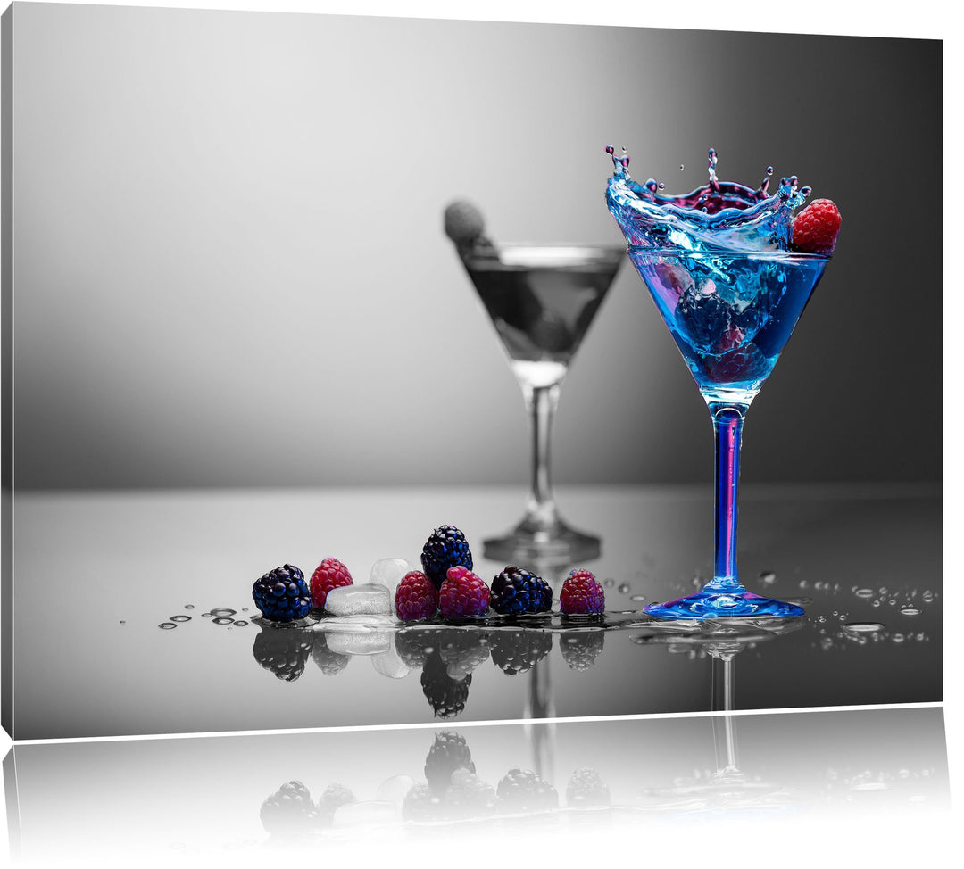 Blauer leckerer Cocktail schwarz/weiss Format: 100x70 auf Leinwand, XXL riesige Bilder fertig gerahm