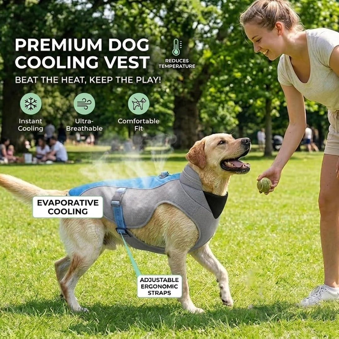 Verbesserte Hundekühlweste mit Geschirr D-Snap, verstellbaren Gurten, Reflexstreifen - Sonnenschutz,
