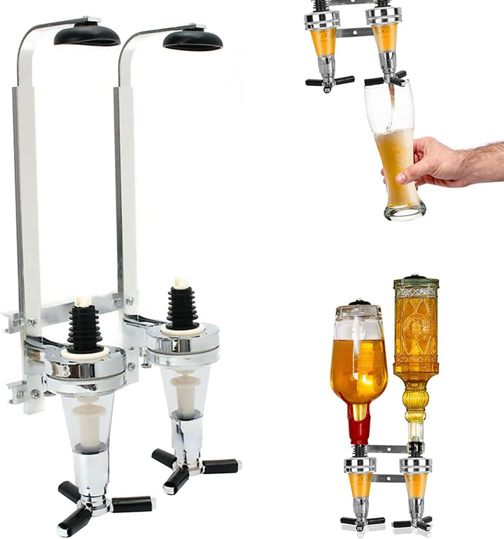 Flaschenhalter Wandmontage, Doppelkopf Dispenser Flaschenhalter für 2 Flaschen, Wand Montierter Bar