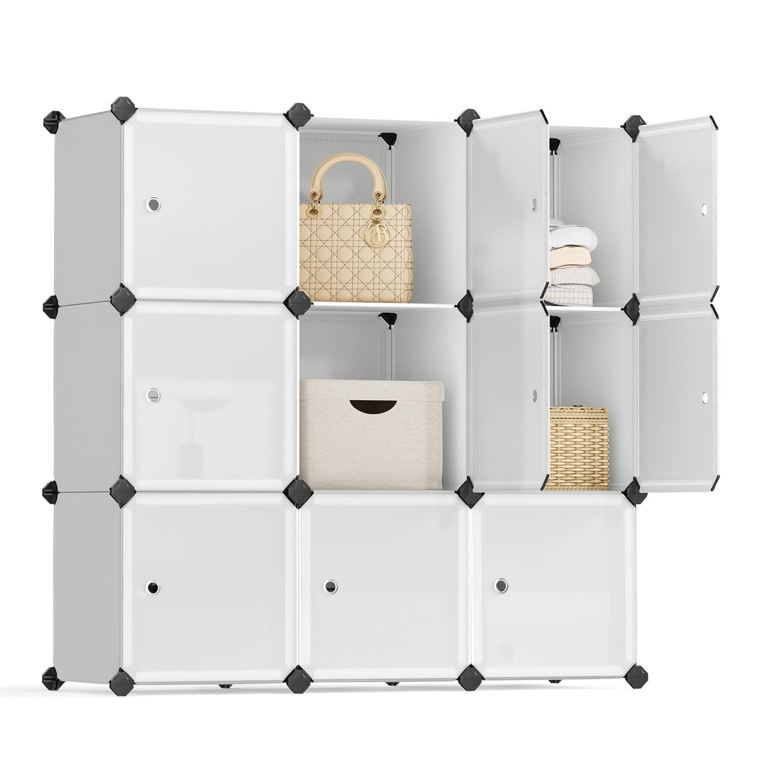 SONGMICS Regalsystem, Schuhregal, Set aus 9 Würfeln, Kleiderschrank aus Kunststoff, mit Türen, Steck
