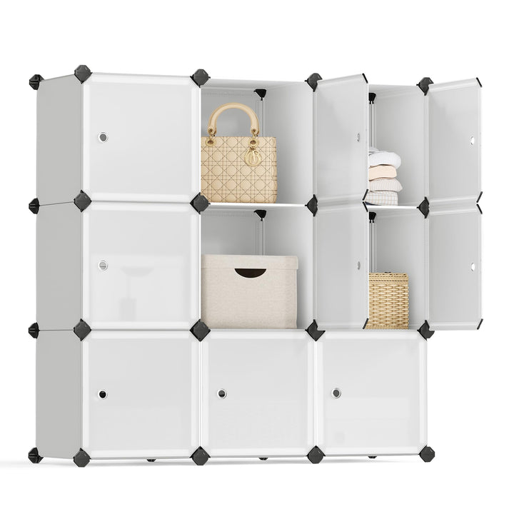 SONGMICS Regalsystem, Schuhregal, Set aus 9 Würfeln, Kleiderschrank aus Kunststoff, mit Türen, Steck