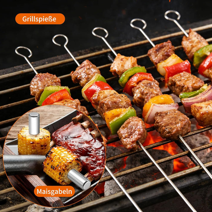 Grillbesteck Set, 20 Stücke Grill Zubehör Set, mit Grillspatel, Grillgabel,Grillzange, Rohrgriff-Ölp