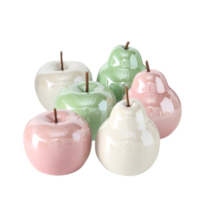 6er Set Deko Apfel Birne Dekoapfel Obst Früchte Äpfel Birnen nr2721 Dekoobjekt Keramik 10cm Stillleb