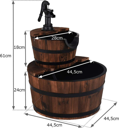 GOPLUS Holzfass-Brunnen mit Hochleistungspumpe, Springbrunnen aus Tannenholz, Wasserspiel im Freien