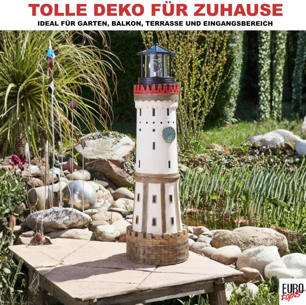 Solar Leuchtturm „Lindau“ – handbemalte Deko für Garten & Terrasse, rotierendes LED-Leuchtfeuer, Sol