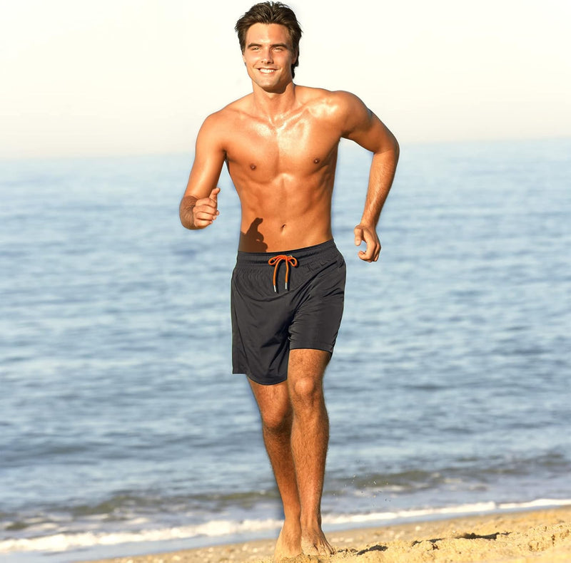 ineepor Badehose Herren mit Kompression Badehose mit innenhose Board Shorts 2 in 1 Reissverschlussta