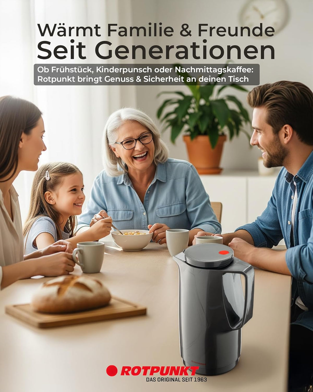 ROTPUNKT Isolierkanne 1L - Premium Kaffekanne Made in Germany I Hält bis zu 24 Std heiss I Warmhalte