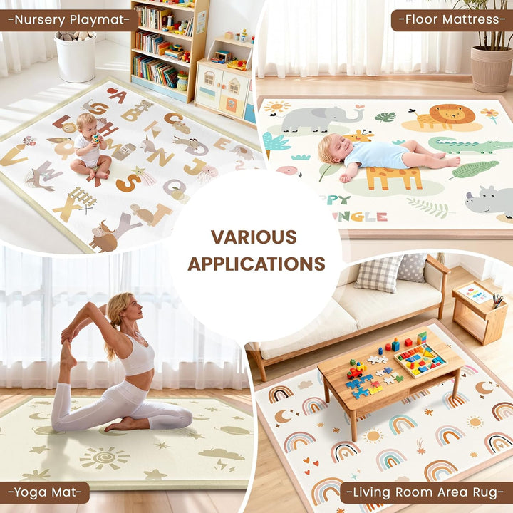 Teppich Krabbelmatte Baby 150x180x3cm, Spielmatte Krabbeldecke Turnmatte Spielteppich für Baby Kinde