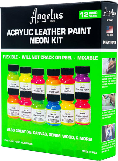 Angelus NEON Acrylic Leather Paint Starter Kit by Angelus 28.3 g (12er Pack), 28.3 g (12er Pack)