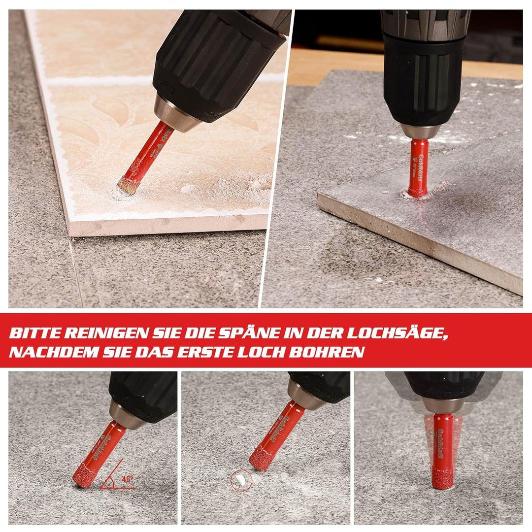 Goldblatt Diamantbohrer Fliesen Set 5 Stück mit 6/8/10/20 mm für präzises Bohren in Keramik Marmor G