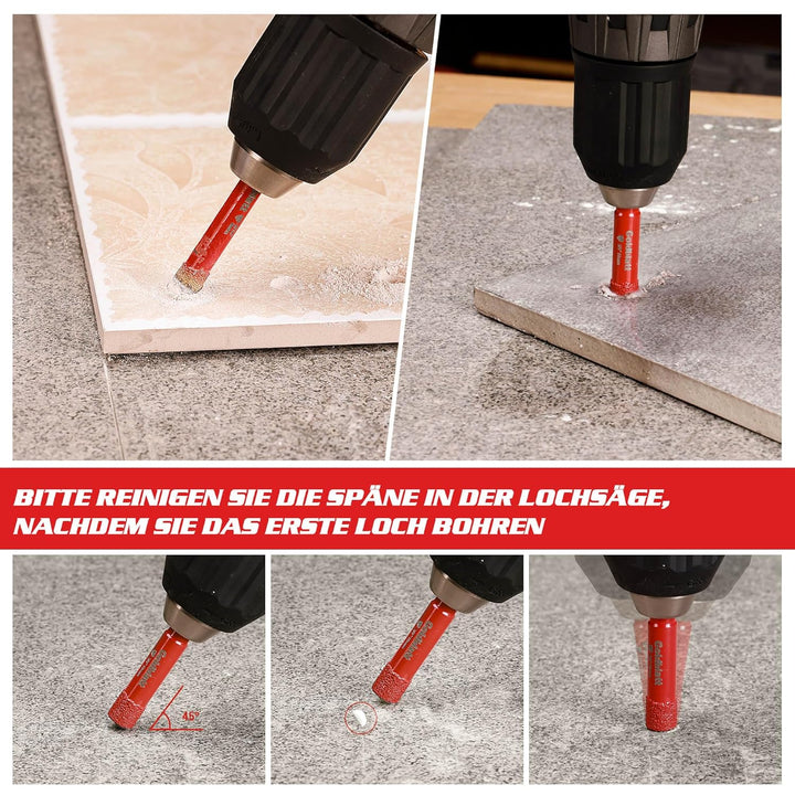 Goldblatt Diamantbohrer Fliesen Set 5 Stück mit 6/8/10/20 mm für präzises Bohren in Keramik Marmor G
