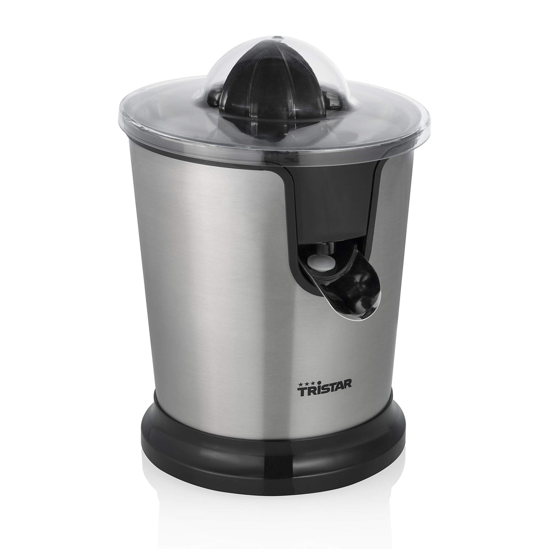 Tristar Zitruspresse CP-3007 – 2 Presskegel – Edelstahlfilter – Anti-Tropf-Systems – BPA-Frei – Silb