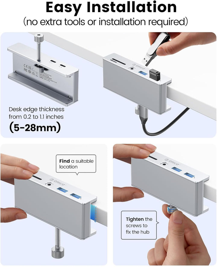 ORICO USB Hub 3.0 Mit SD/TF Kartenleser - 5 in 1 Verteiler Mit 2 USB-A Ports, 3.5 mm Audio, 5Gbps -