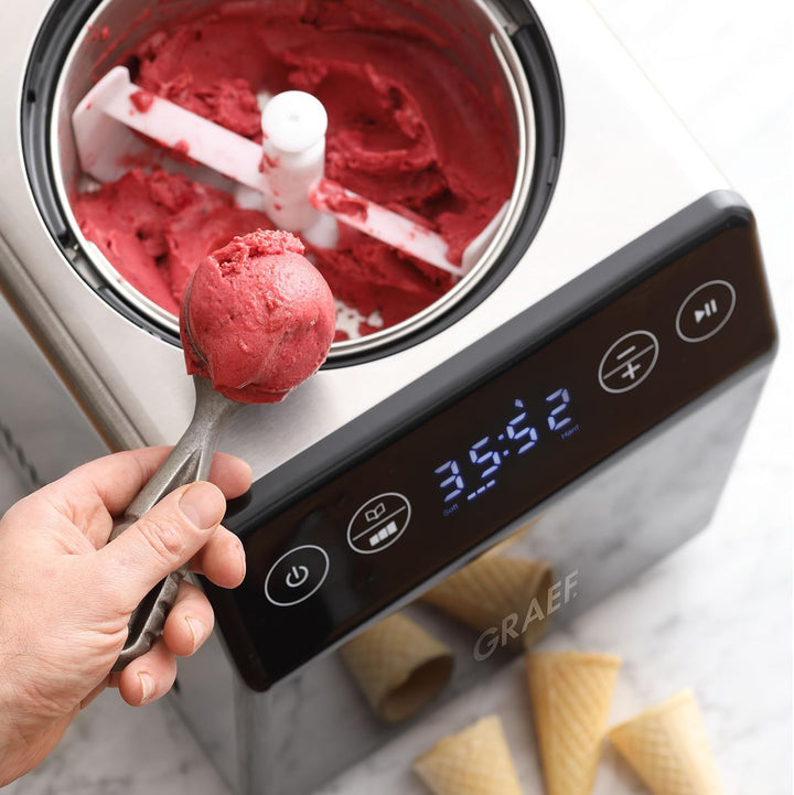 Graef Eismaschine IM700EU Edelstahl, mit Cream Control, Timer, Touch Display,Yoghurtfunktion, heraus